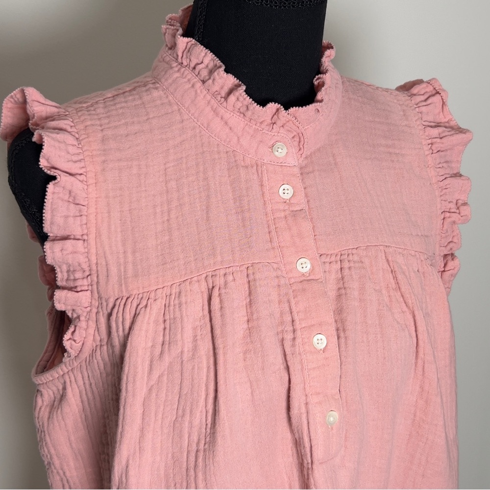 J. Crew Light Pink Ruffle Sleeveless Button Soft Cotton Blouse Medium Women’s - Picture 11 of 16
